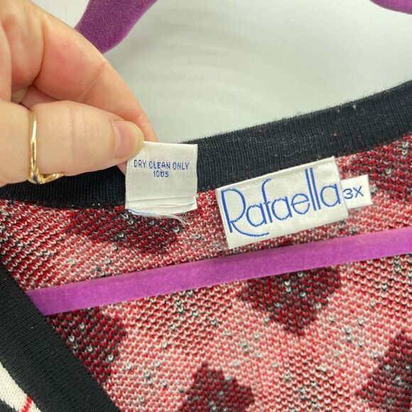 Rafaella Womens Cardigan Sweater Check Button Merino Wool Acrylic Black Red 3X - Picture 7 of 8